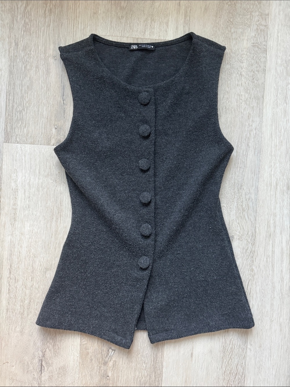 Zara Dark Charcoal Button-Front Sleeveless  fitted vest Top